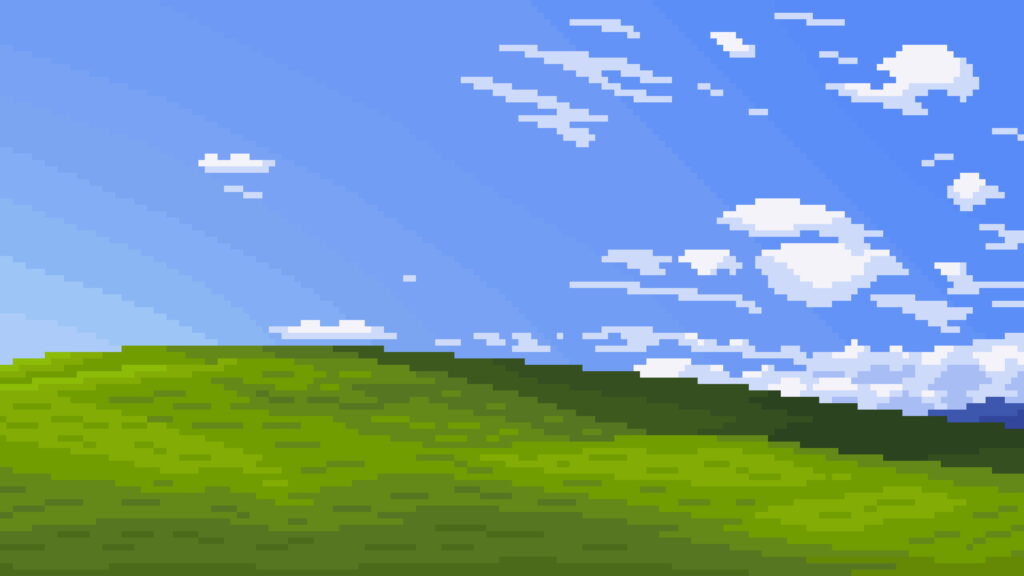 Windows XP Dreamscape: An Artistic Pixelated Landscape Enchanting QHD Wallpaper