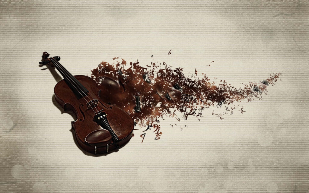 Cascading Violin Wallpaper: Artistic Musical Fragmentation Design