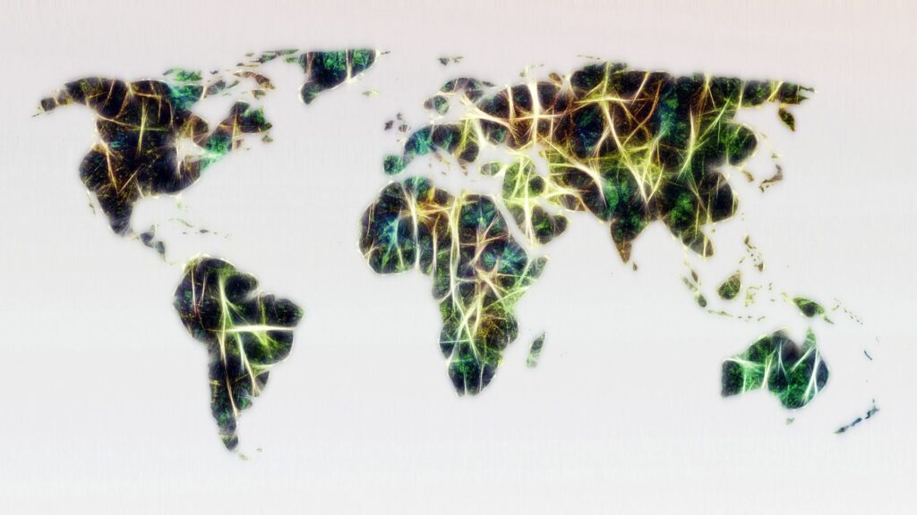 Artistic World Map Wallpaper: Illuminated Network Design 1920x1080