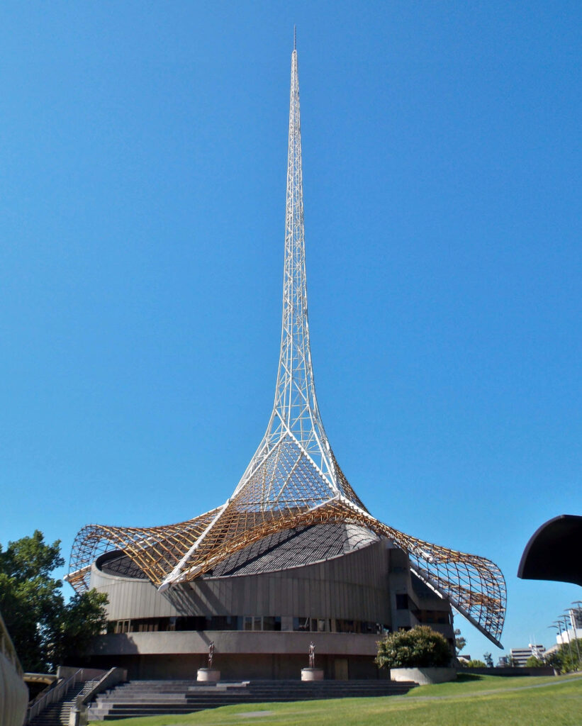 Arts Centre Melbourne Spire against clear blue sky showcasing unique architecture wallpaper