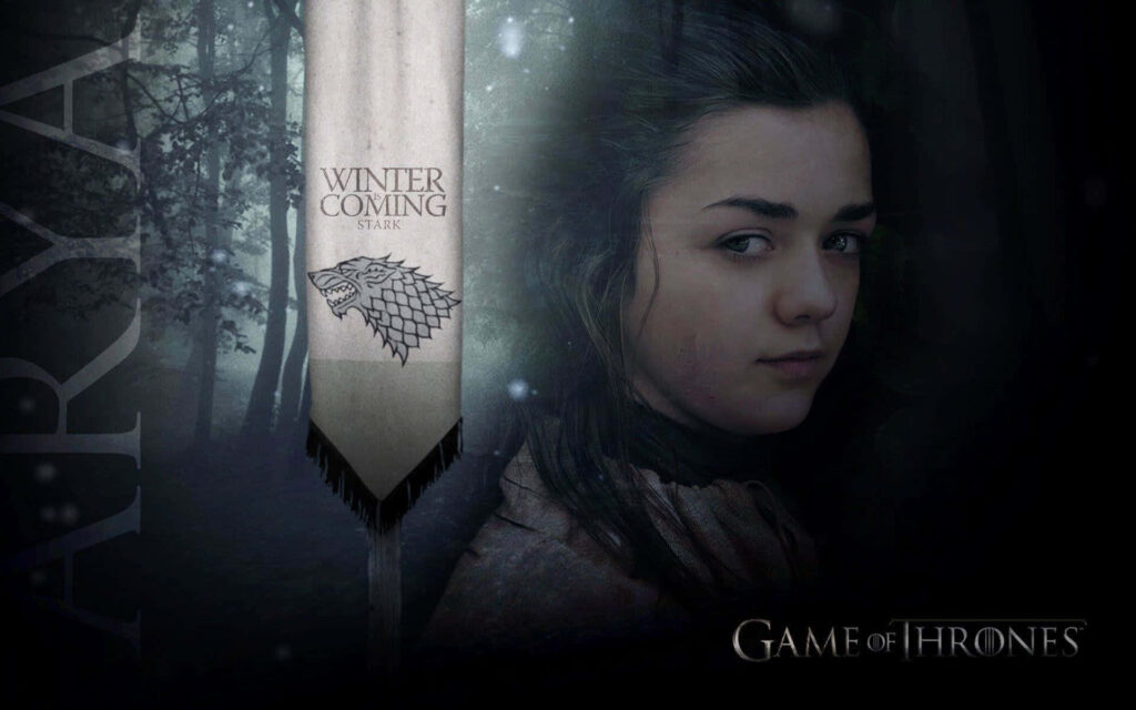 Arya Stark Wallpaper: Determined Expression & Stark House Banner
