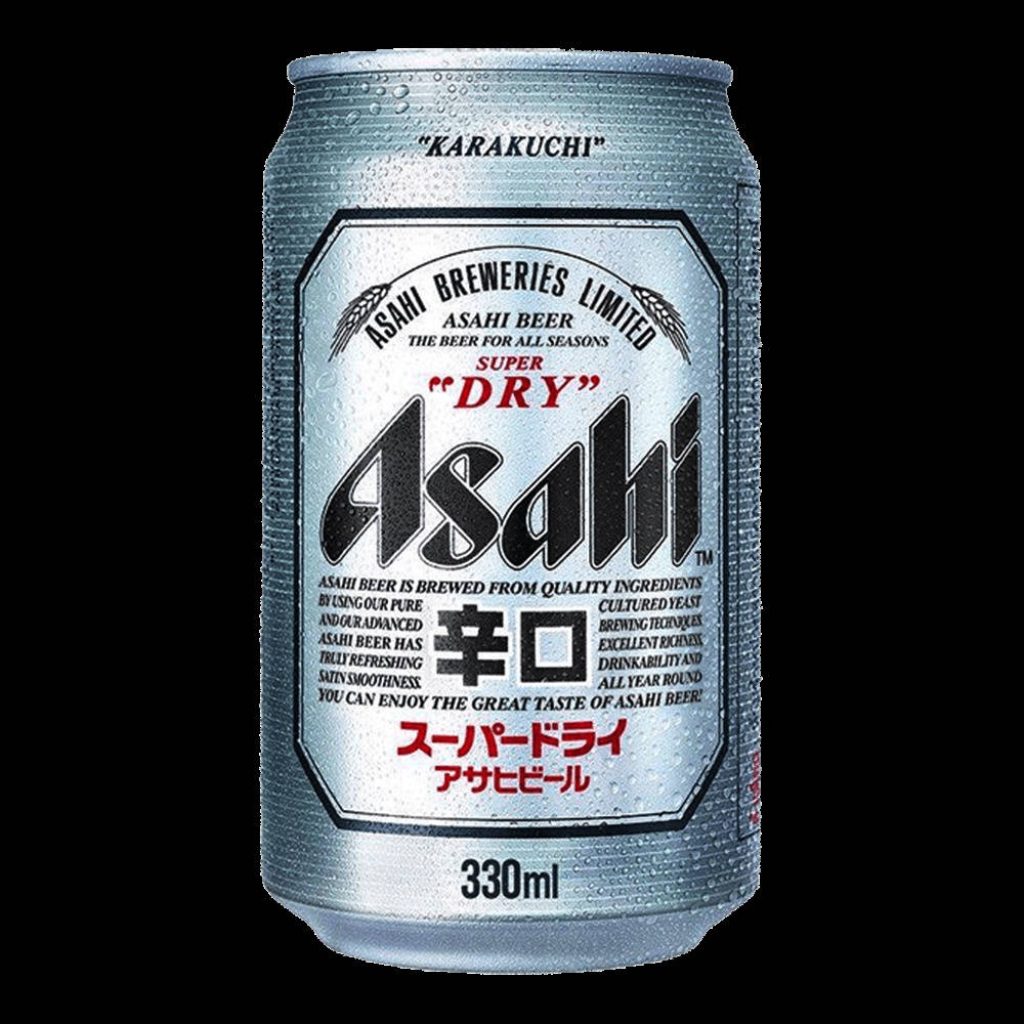 High-definition Asahi Super Dry 330ml can with condensation on black background wallpaper