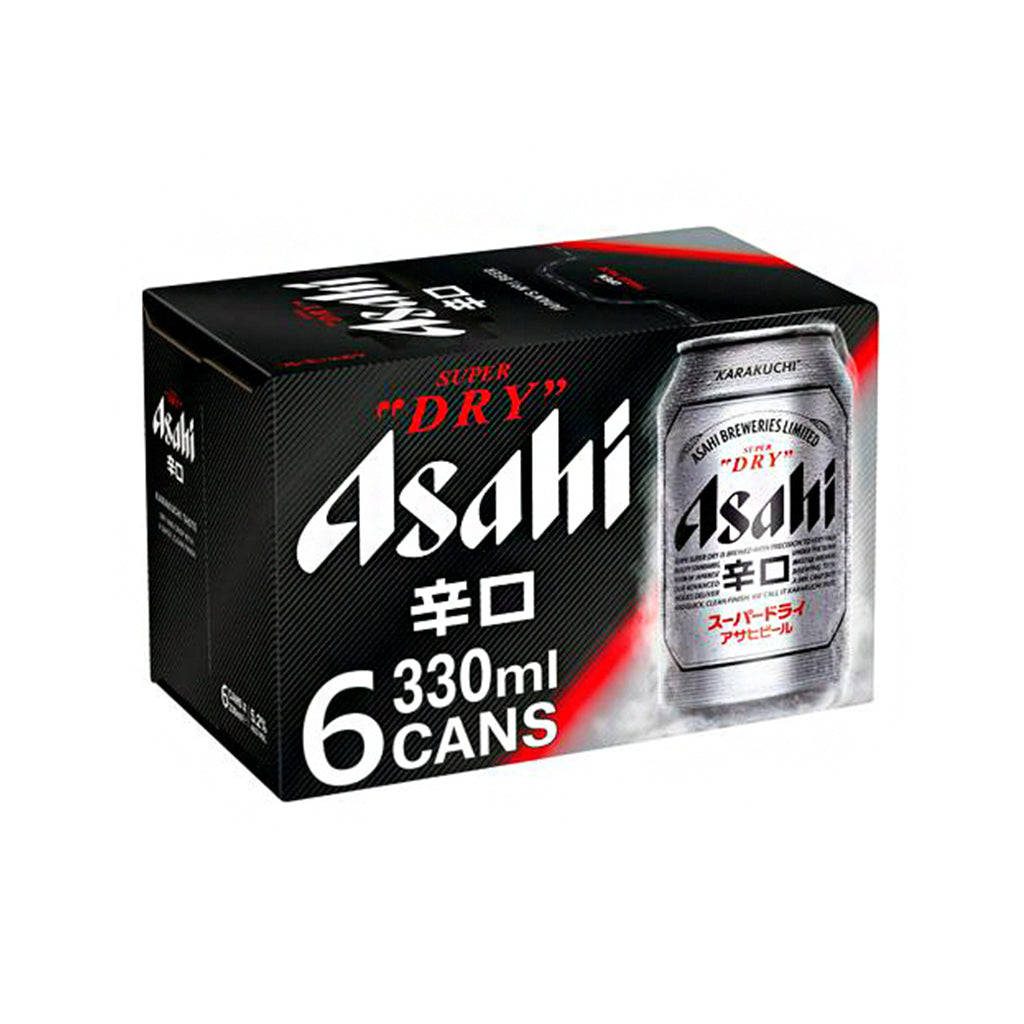 Asahi Super Dry 6-pack Japanese beer cans bold black red white Karakuchi branding minimalist wallpaper