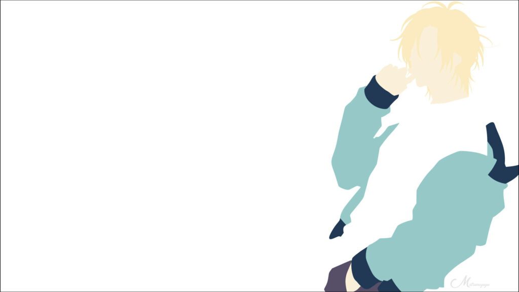 Minimalist vector wallpaper of Ash Lynx from Banana Fish with soft colors on white background