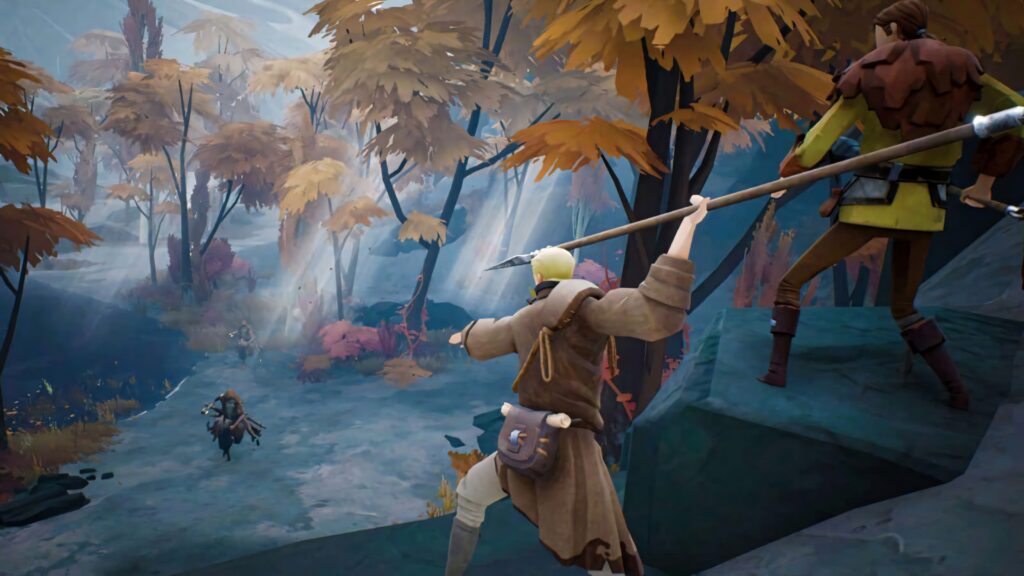 Explorers ready for an adventurous journey in the mystical Ashen Game forest wallpaper background