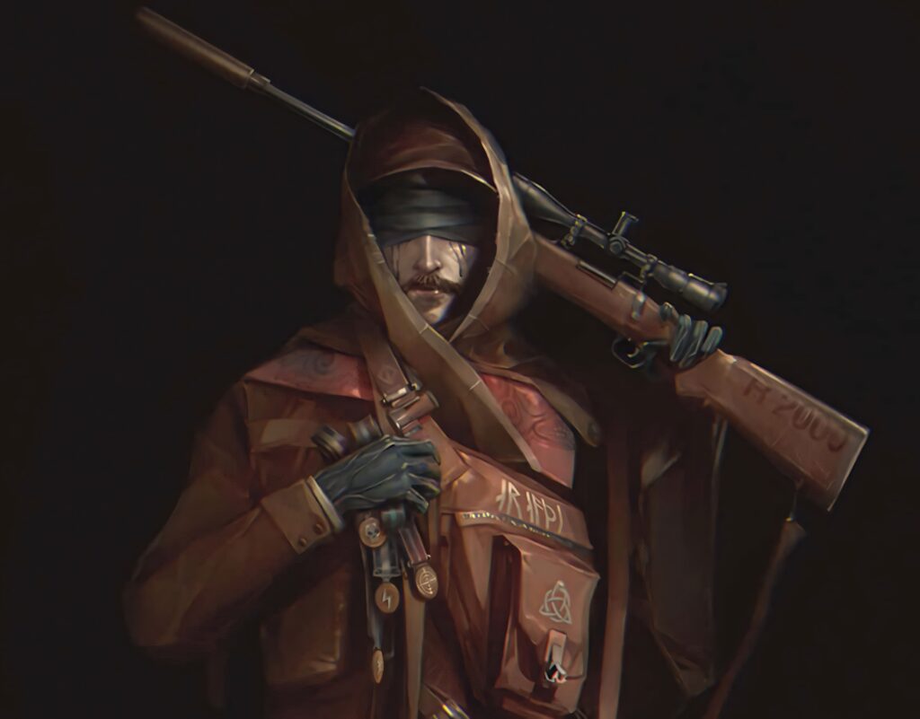 Mysterious Ashen Game character in rugged gear with rifle against dark adventurous background Wallpaper