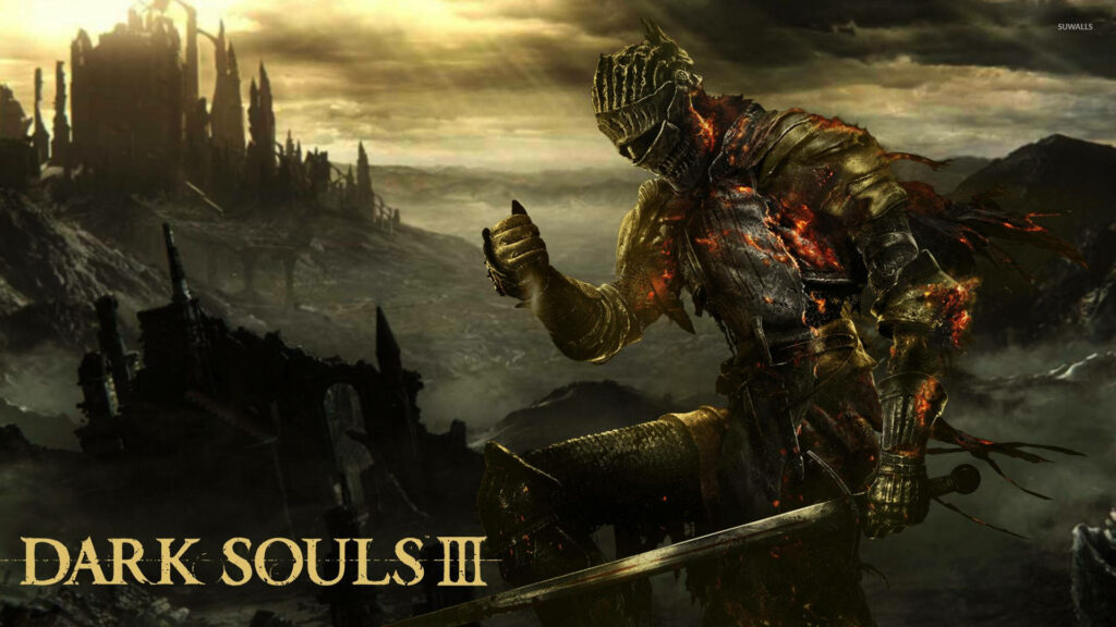 The Ashen One Rises: A Fiery Tale of Dark Souls III's Flaming Knight Wallpaper