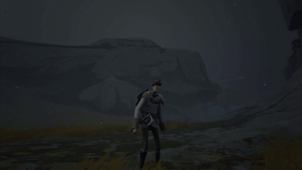 Ashen game wallpaper protagonist walking rugged shadowy landscape under starry night sky background