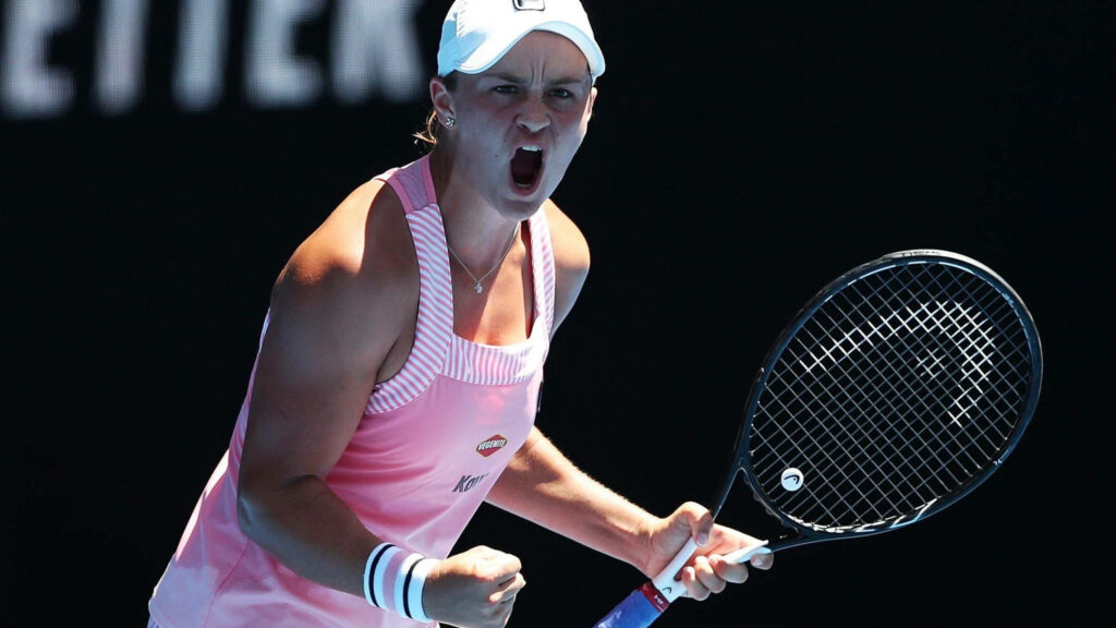 Ashleigh Barty intense tennis match action showing fierce determination and competitive spirit Wallpaper