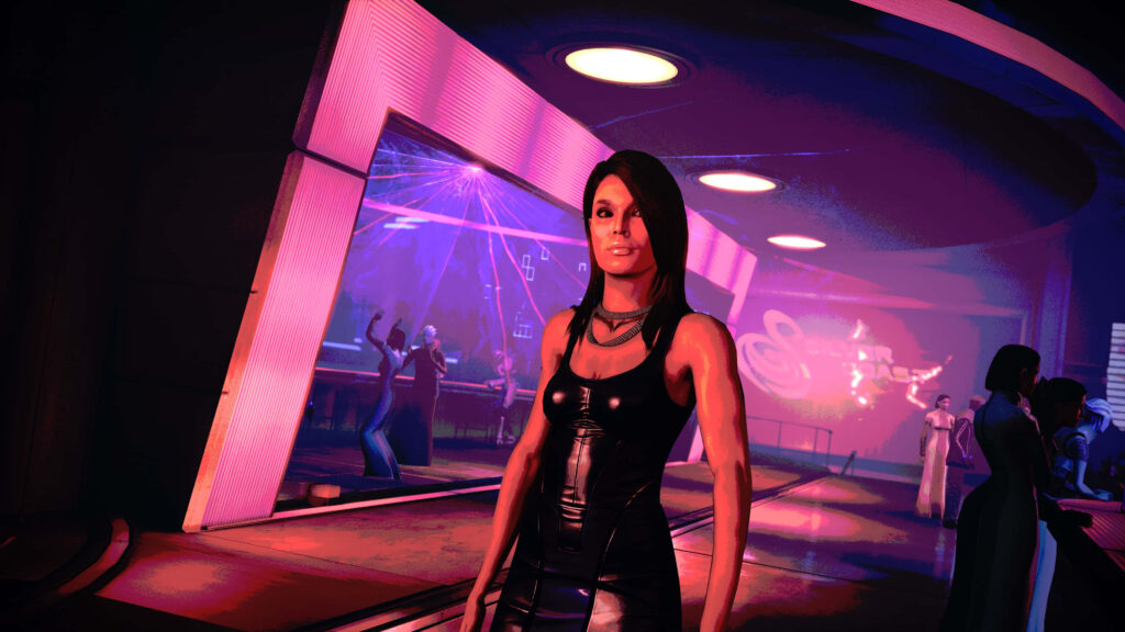 Ashley Williams Mass Effect neon nightclub vibrant wallpaper high resolution dynamic lighting background