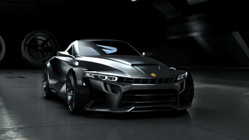 Aspid GT-21 Invictus supercar with sharp lines futuristic design in dark modern garage background Wallpaper