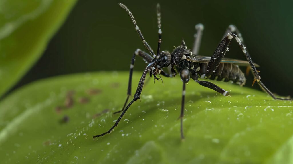 Close-up of an assassin bug on green leaf showing detailed features and natural habitat wallpaper