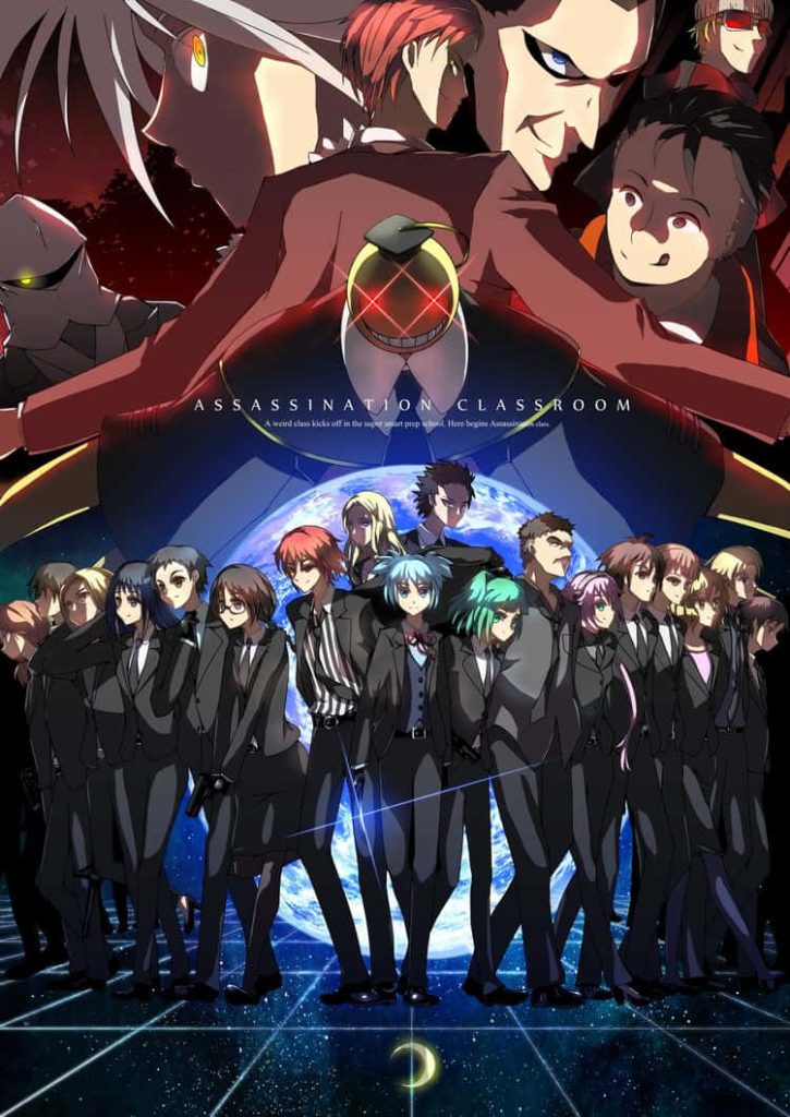 Assassination Classroom Class 3-E students and Koro-sensei with Earth background anime poster Wallpaper