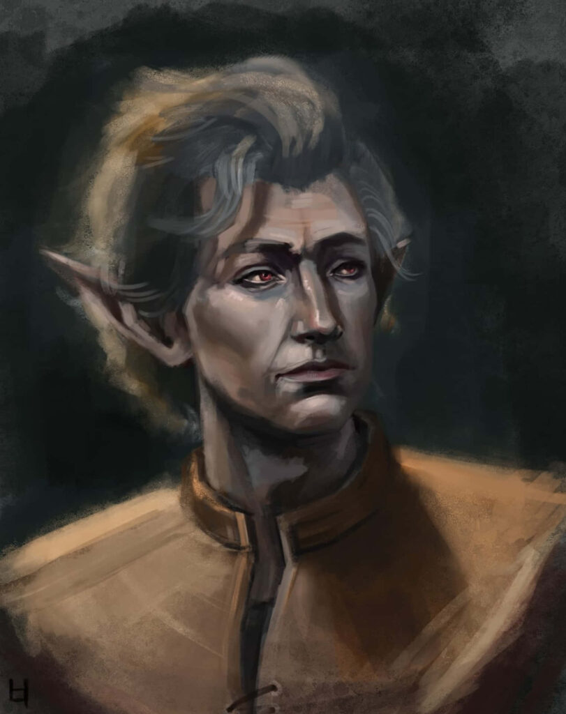 Astarion Baldurs Gate detailed portrait wallpaper with intense gaze and dark elven features