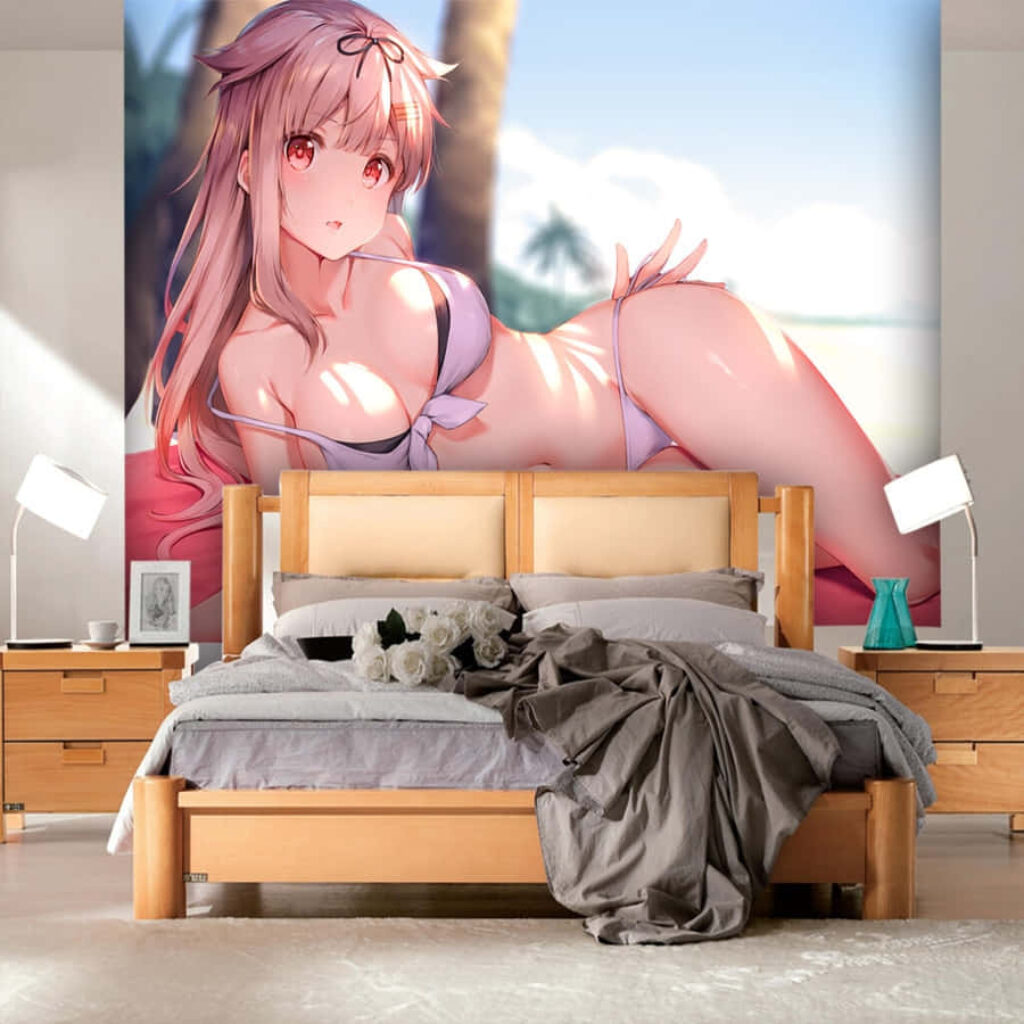 Astolfo from Fate Apocrypha in vibrant bikini relaxing on tropical sunny beach anime wallpaper