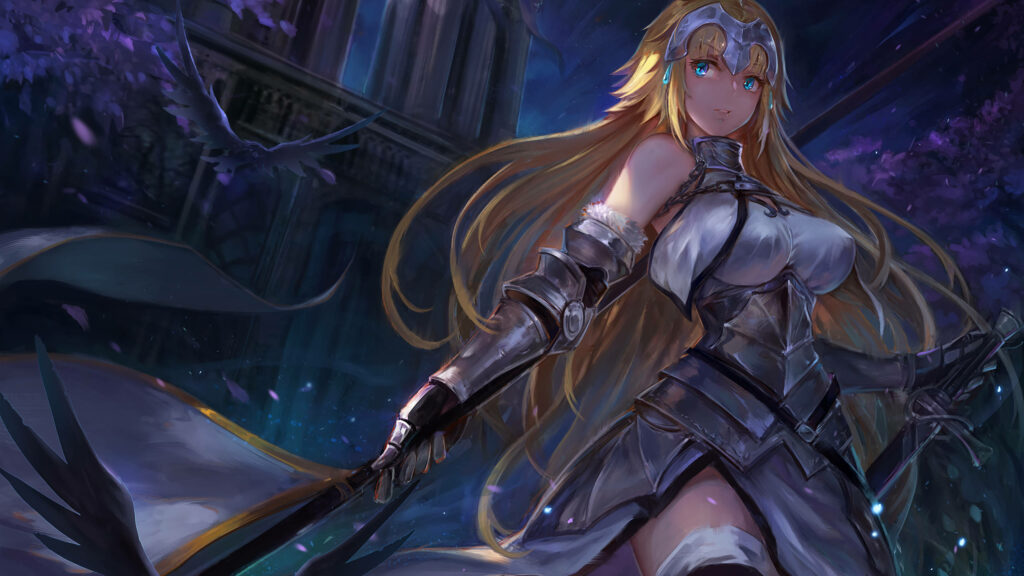 Astolfo Fate Apocrypha in silver armor glowing blue purple night fantasy wallpaper background