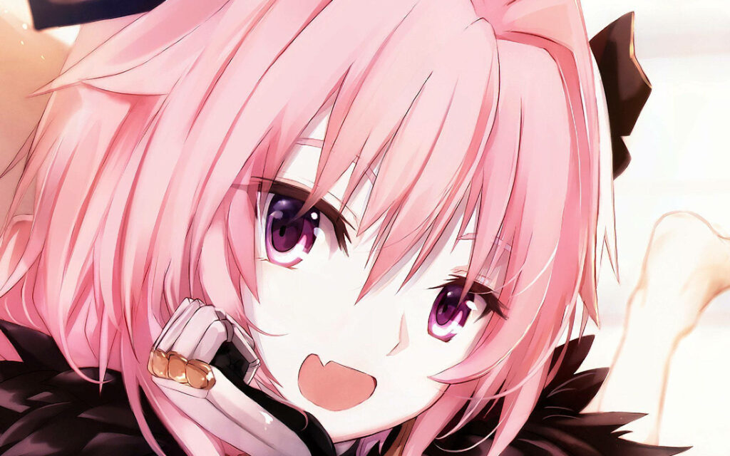 Astolfo Fate Apocrypha vibrant wallpaper pink hair lively expression detailed costume background