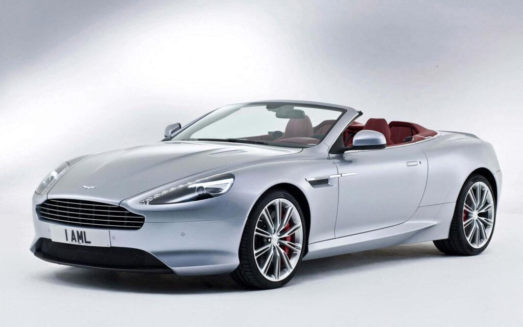 Aston Martin DB9 silver convertible with red interior luxury sports car elegant design wallpaper