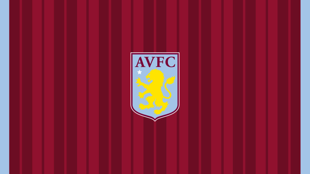 Aston Villa FC crest on claret and maroon vertical striped wallpaper background