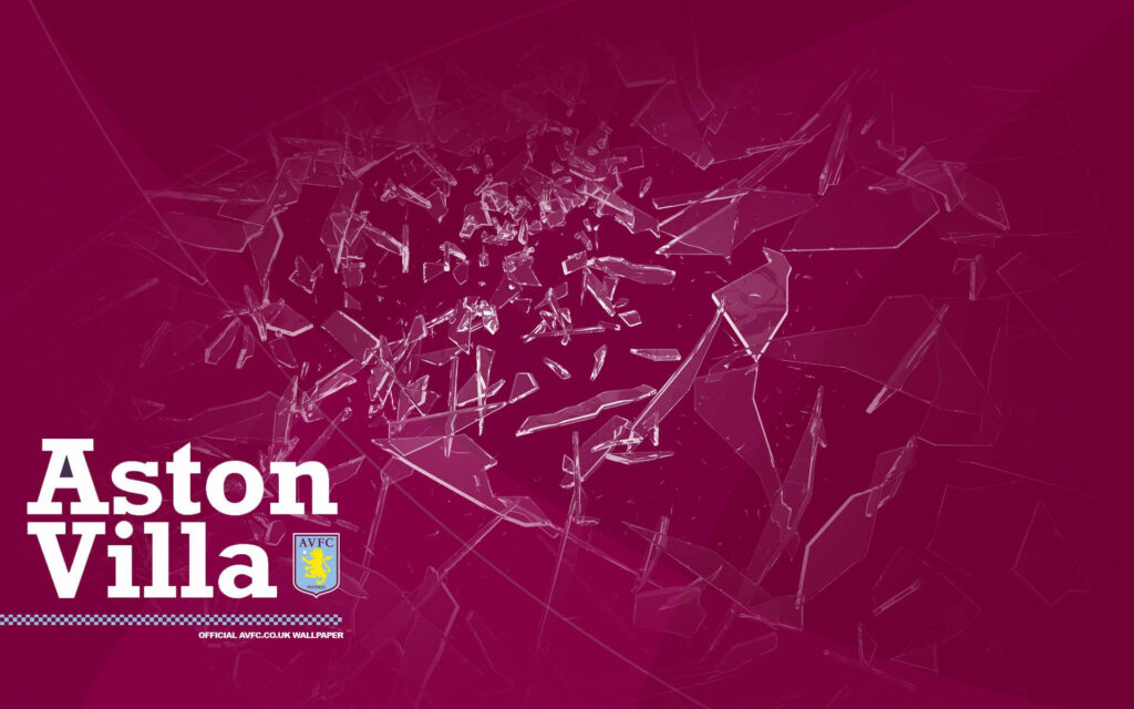 Aston Villa FC shattered glass wallpaper with club logo on maroon bold dramatic background
