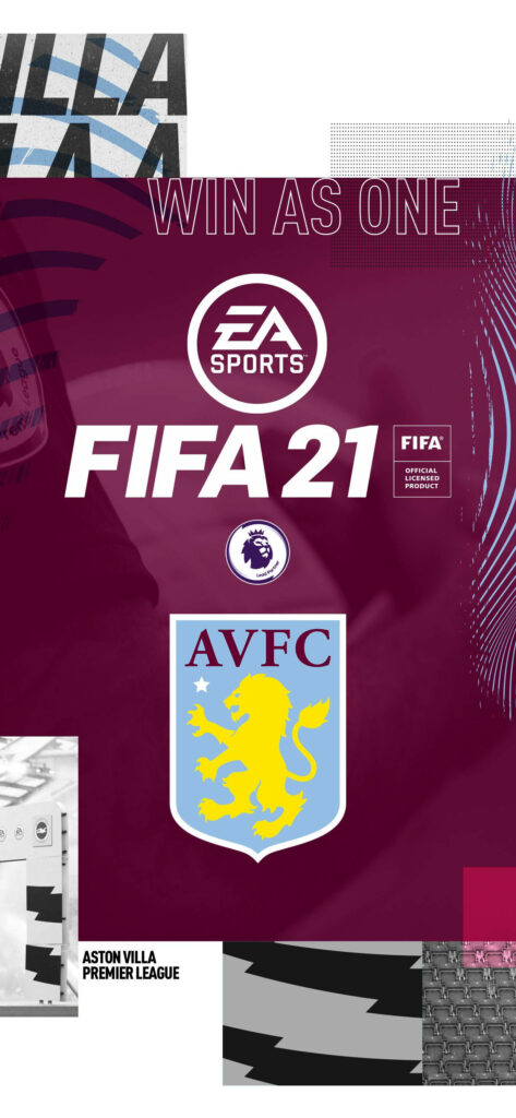 Aston Villa poster on FIFA 21 wallpaper with club crest Premier League and FIFA 21 logos