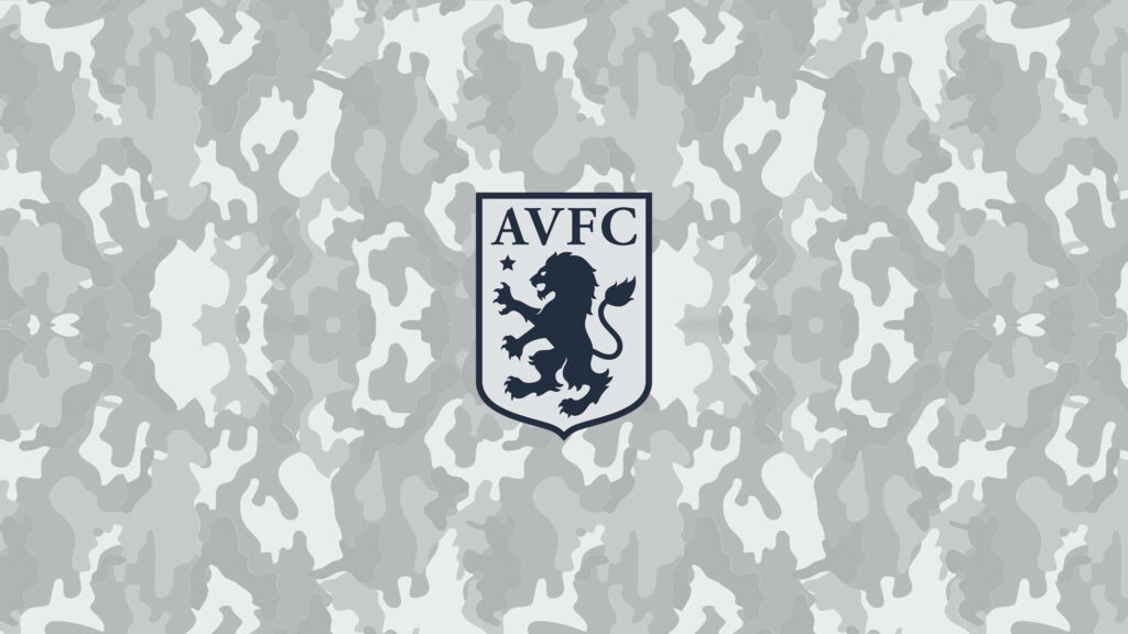 Aston Villa logo on gray camouflage background modern dynamic wallpaper design for fans