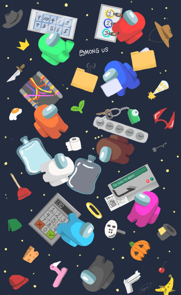 Cosmic Chaos: Among Us Character Surrounded by Galactic Clutter Wallpaper