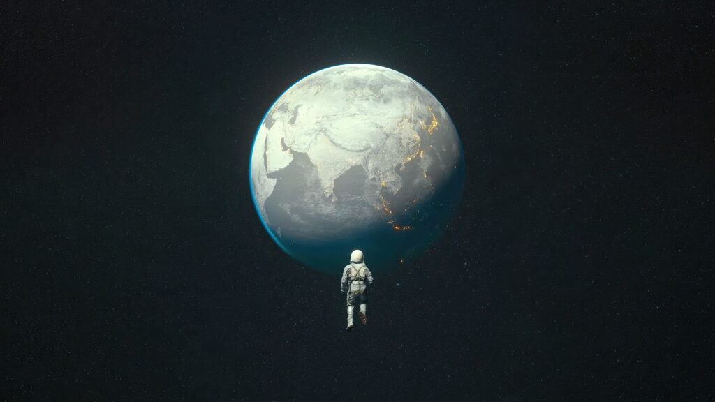 Lost in Deep Space: A Desaturated Earth Journey by an Artist Astronaut Wallpaper