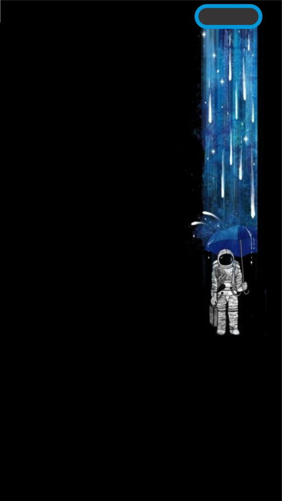 Minimalist astronaut under blue umbrella shielding from cosmic rain on black HD phone wallpaper