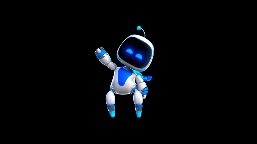 Astro Bot Wallpaper: Playful PS5 Character on Black Background
