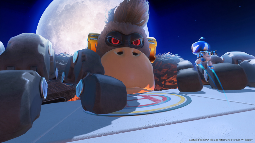 Astro Bot vs Gorilla: Intense PS5 Wallpaper Under Full Moon