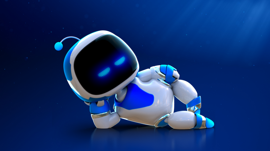 Astro Bot Rescue Mission Wallpaper: Adorable Robot on Blue Background