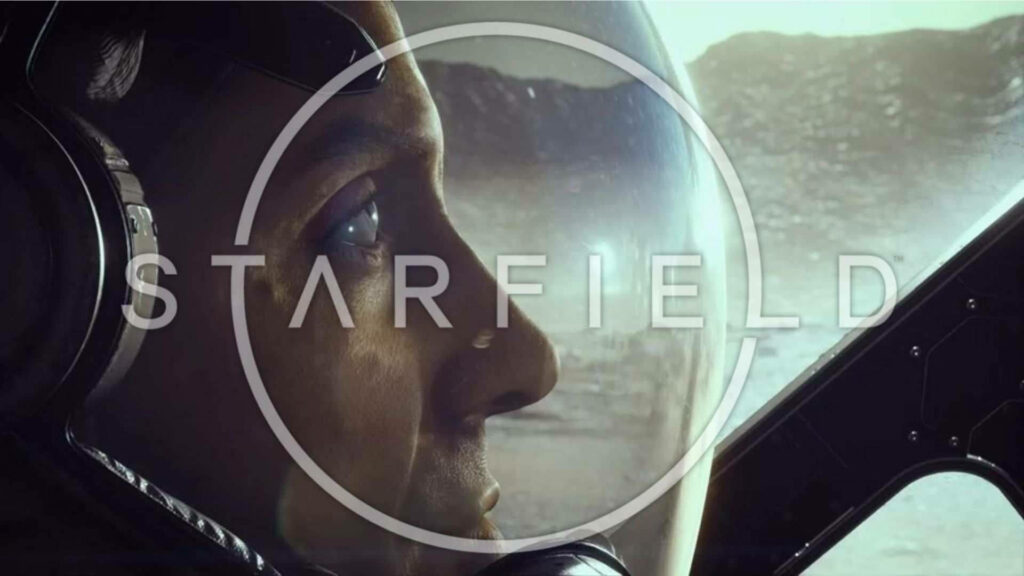 Astronaut helmet reflection of rocky alien landscape Starfield wallpaper background close-up