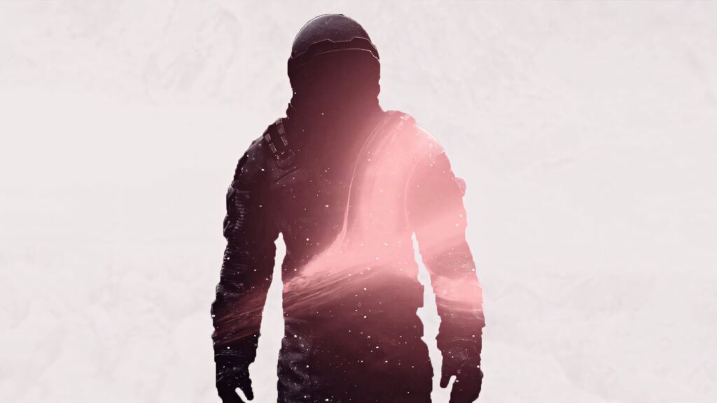 Astronaut silhouette against vibrant cosmic background with swirling interstellar light art Wallpaper