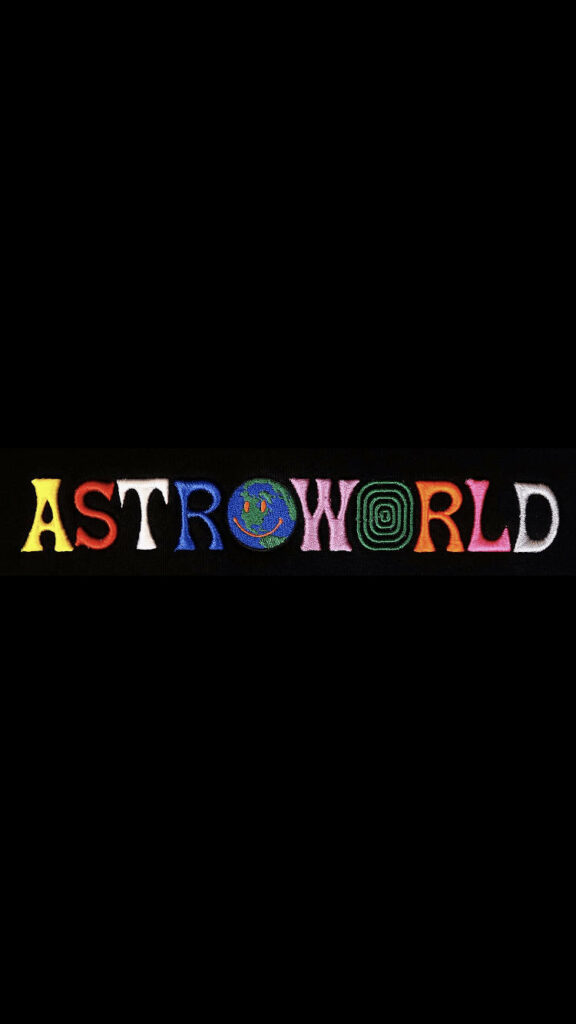 Majestic Astroworld: Enigmatic iPhone Wallpaper Showcasing a Prominent Logo on a Captivating Dark Background