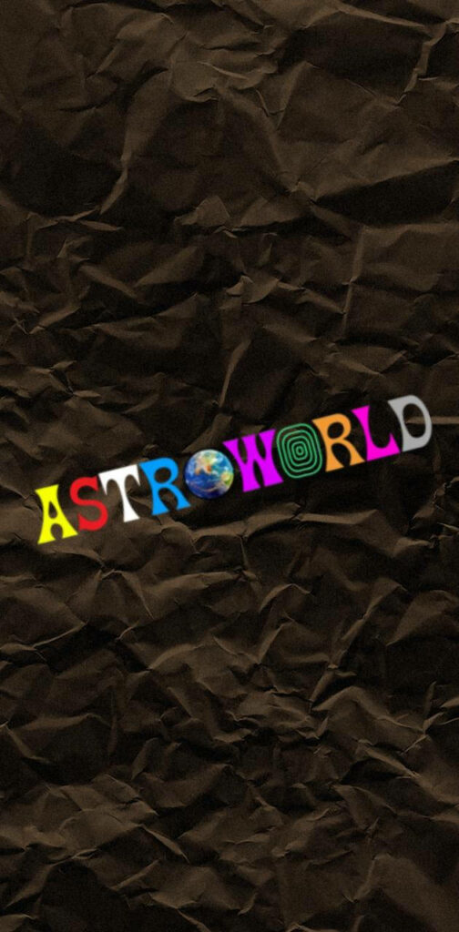 Distressed Euphoria: Astroworld Logo Embraces Crumpled Brown Paper in Unique iPhone Wallpaper