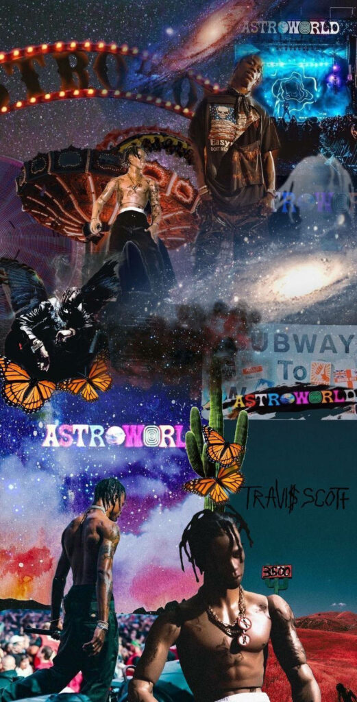 Astroworld phone wallpaper with Travis Scott neon colors and surreal space-themed visuals background
