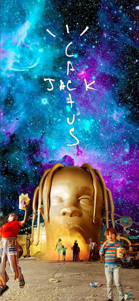 Travis Scott Astroworld wallpaper golden head entrance cosmic colorful galaxy sky background