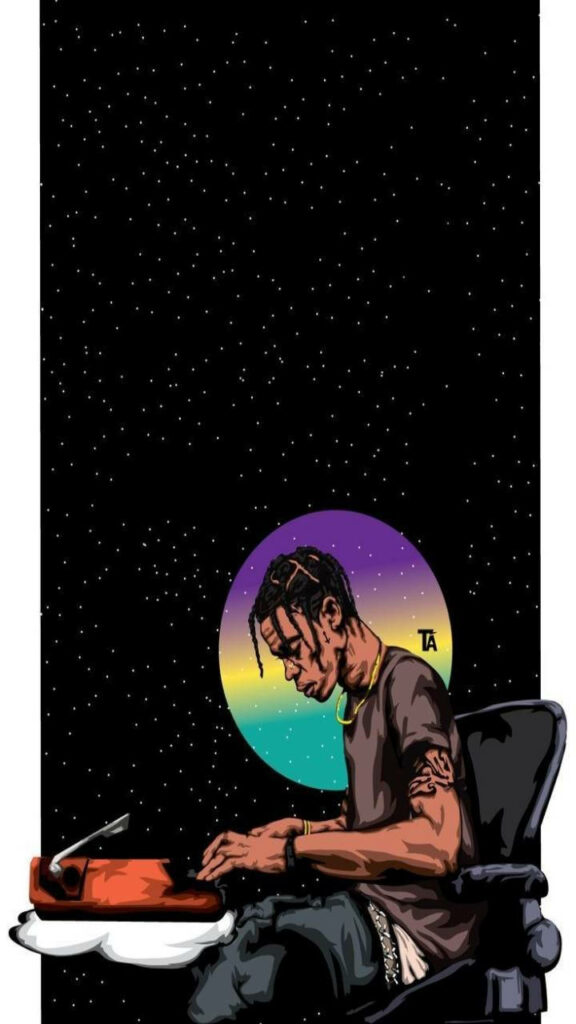 Fan enjoying Astroworld with Travis Scott under starry sky cosmic music wallpaper background