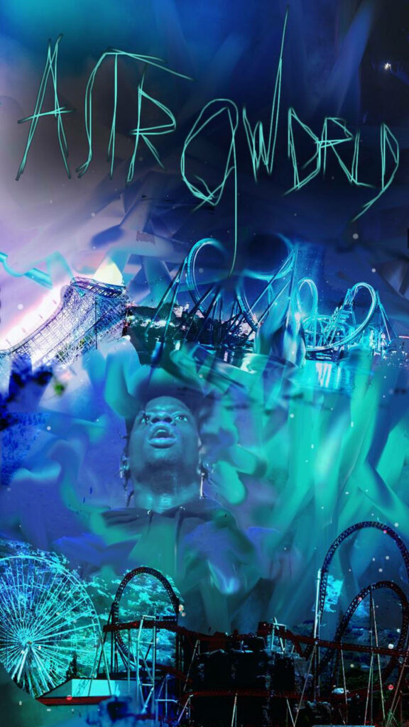 Astroworld iPhone wallpaper with Travis Scott neon effects and vibrant amusement park visuals