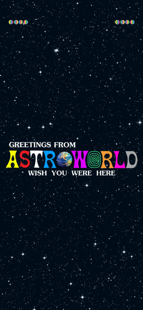 Festive iPhone wallpaper with colorful Astroworld text and star-filled night sky background