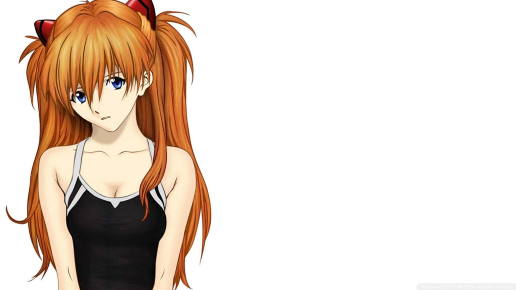 Asuka Langley Soryu confident stance vibrant red hair intense gaze white background wallpaper