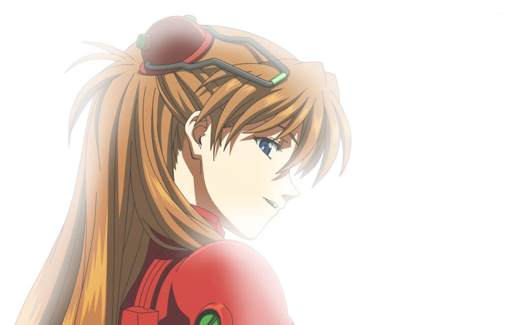 Asuka Langley Soryu in red plugsuit determined pose dynamic anime wallpaper white background