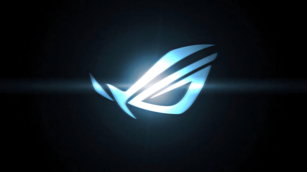 Blue glowing Asus ROG logo wallpaper on dark background for sleek modern gaming aesthetic