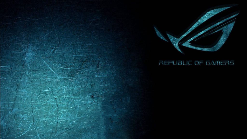 Asus ROG 1080p gaming wallpaper with blue brushed metal and Republic of Gamers logo background