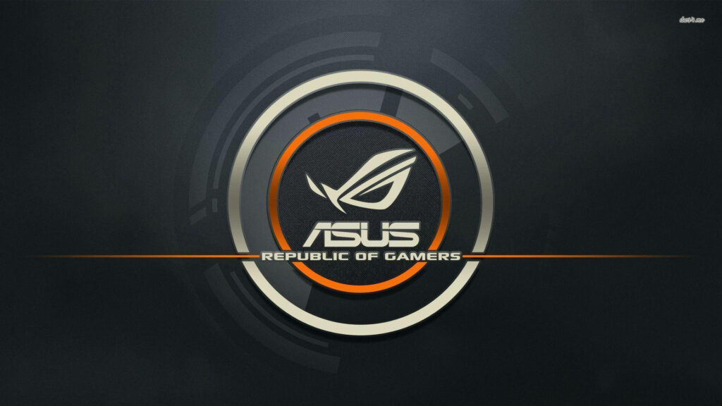 Strike the Core: Epic Asus ROG Logo Encircled in Metallic Perfection Wallpaper