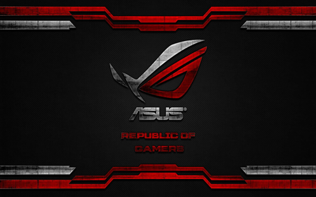 Asus ROG logo wallpaper with red metallic design on textured black background gaming vibe