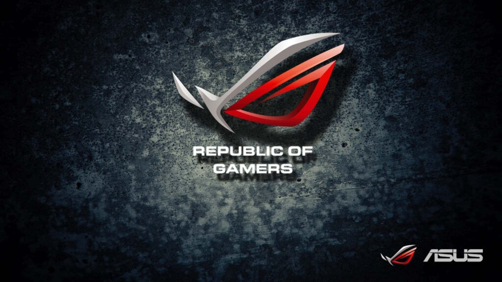 Asus ROG wallpaper with bold Republic of Gamers logo on textured dark background for gaming laptops
