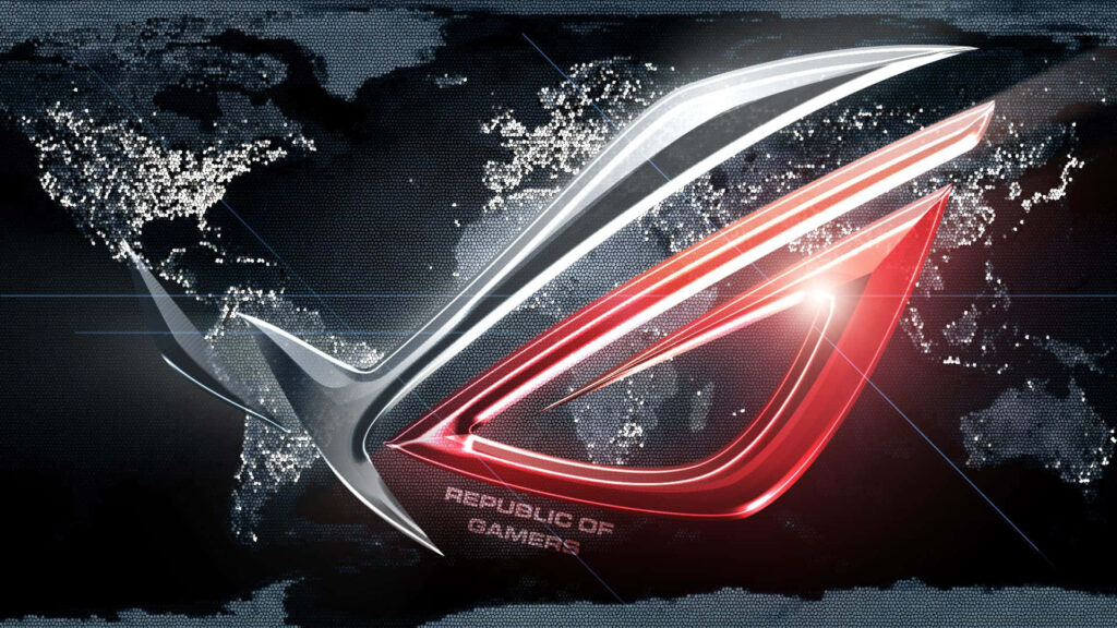 Asus ROG Wallpaper with Republic of Gamers logo and digital world map background for gamers