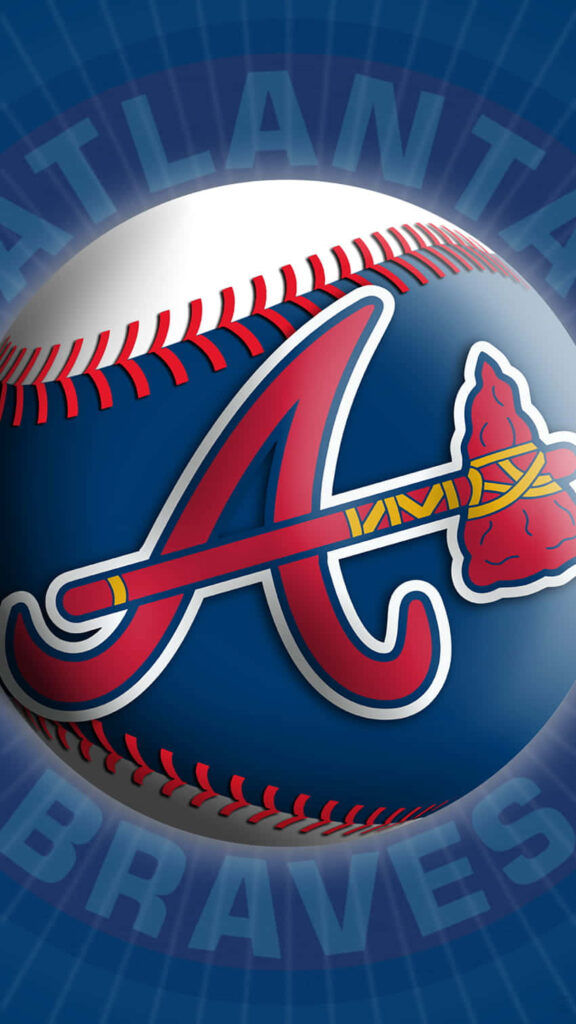 Atlanta Braves logo on baseball with dynamic blue background Braves wallpaper for fans